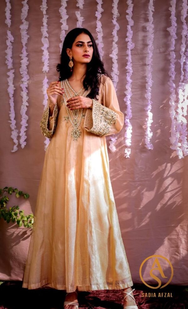 Nargis - Gold Khaadi Net Dress | SONEHRI | Festive Formal Wear'20 - Image 6