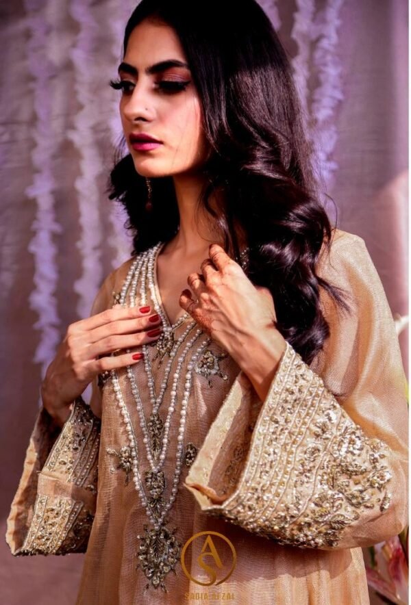 Nargis - Gold Khaadi Net Dress | SONEHRI | Festive Formal Wear'20 - Image 2