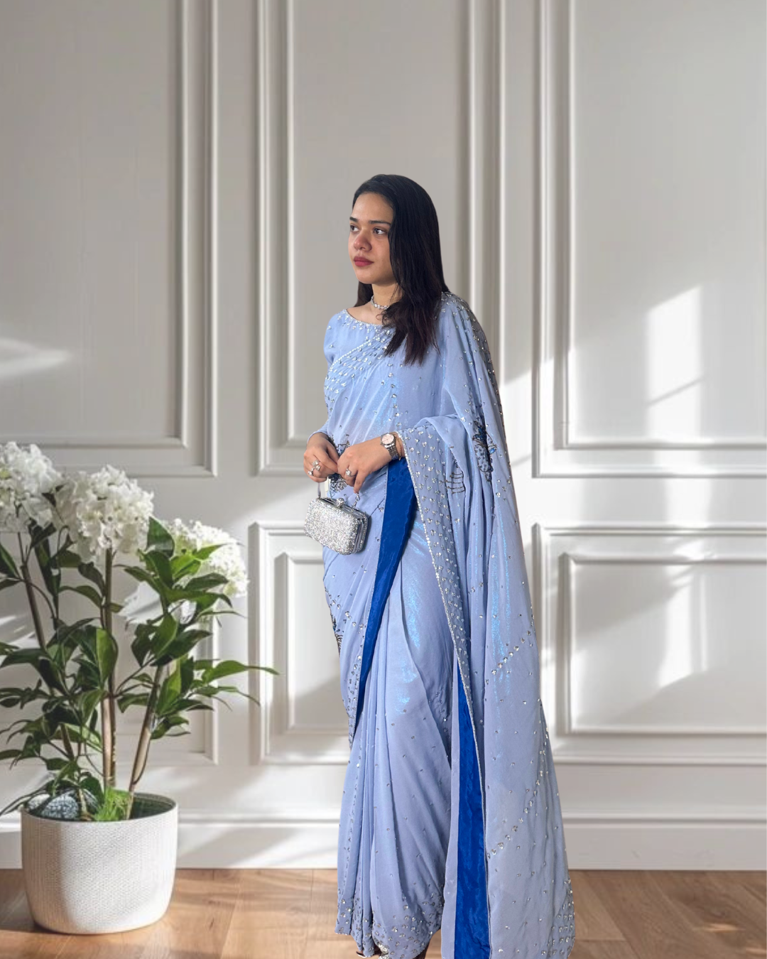 Lureé Embellished Shimmer Chiffon Saree