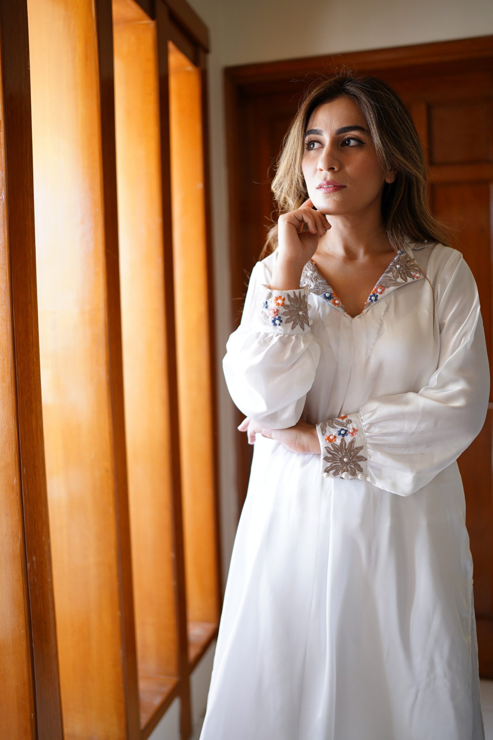 White Serenity – Embroidered Silk 2-Piece Set - Image 5