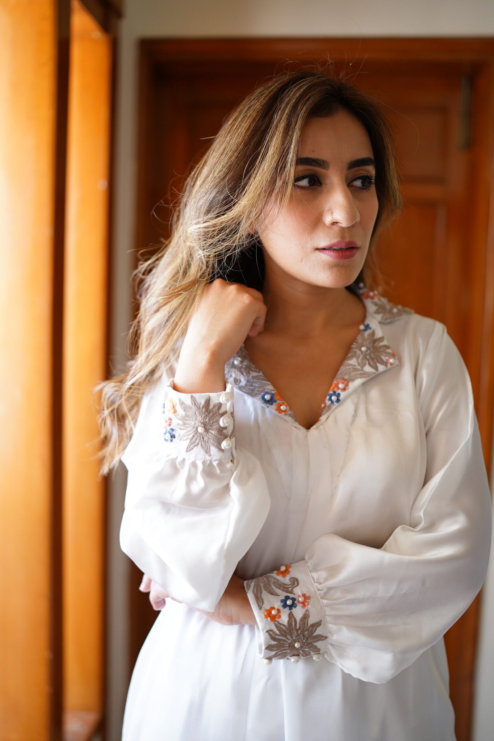 White Serenity – Embroidered Silk 2-Piece Set - Image 4