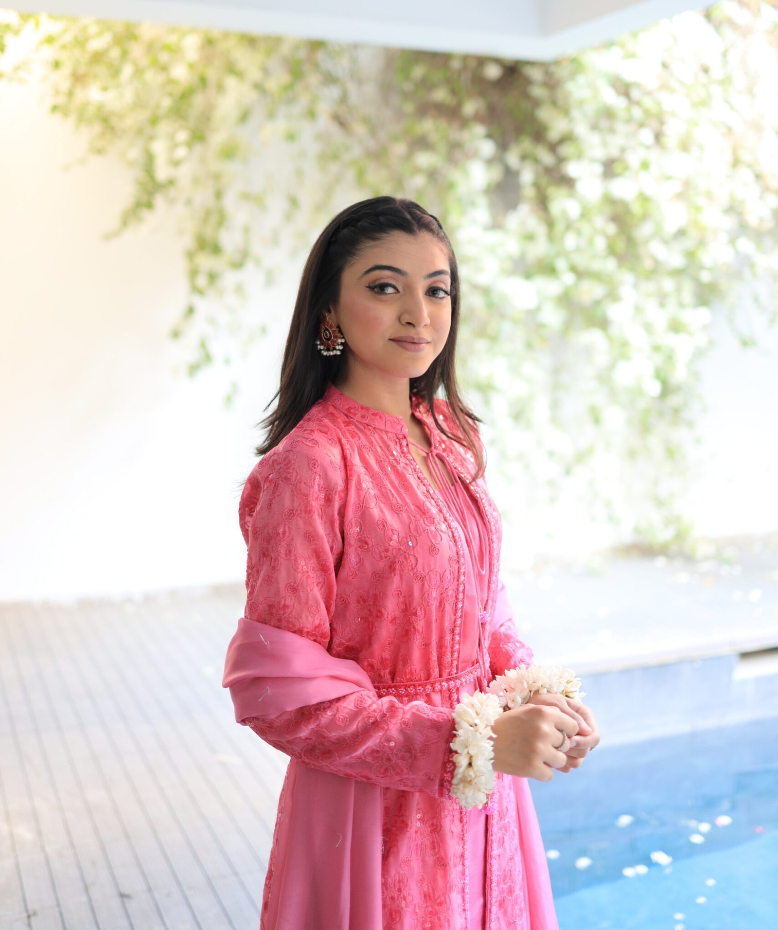 3pc suit, fuchsia pink Eid dress, front cut kameez Pakistan, embroidered chiffon suit, lehenga pants outfit, Pakistani formal wear, Eid outfit for women, luxury pret wear, festive pink dress, traditional modern suit, chiffon dupatta suit, formal 3 piece suit Pakistan