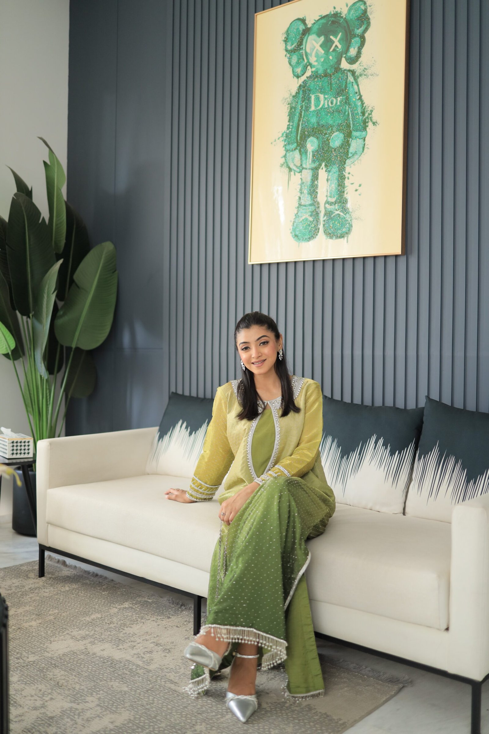 kaftan, silk kaftan kameez, Eid kaftan dress, luxury Eid outfit Pakistan, soft silk kaftan, festive kaftan style kameez, elegant green Eid dress, formal kaftan for women, designer Eid wear 2026, kaftan for Eid soiree